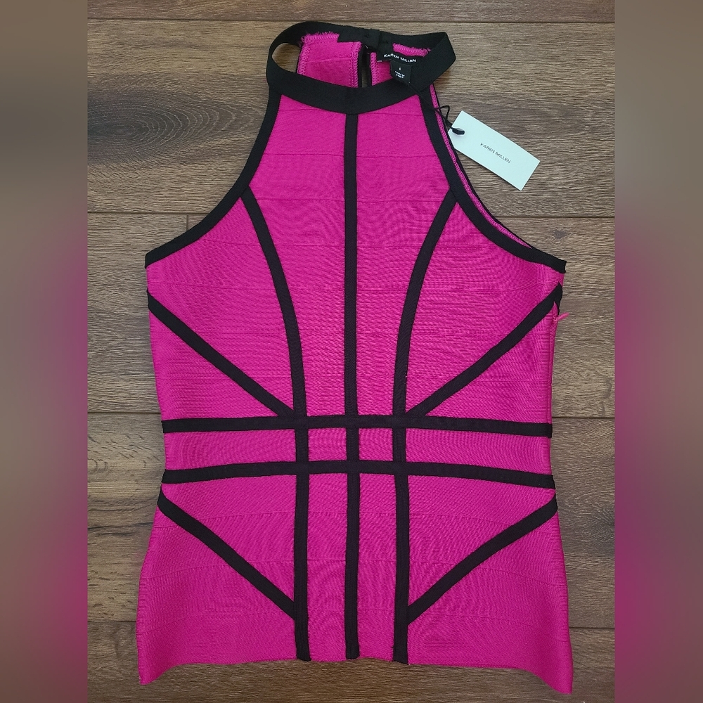 NWT Karen Millen Bandage Knit Contrast Halter Top sz S - Picture 3 of 7